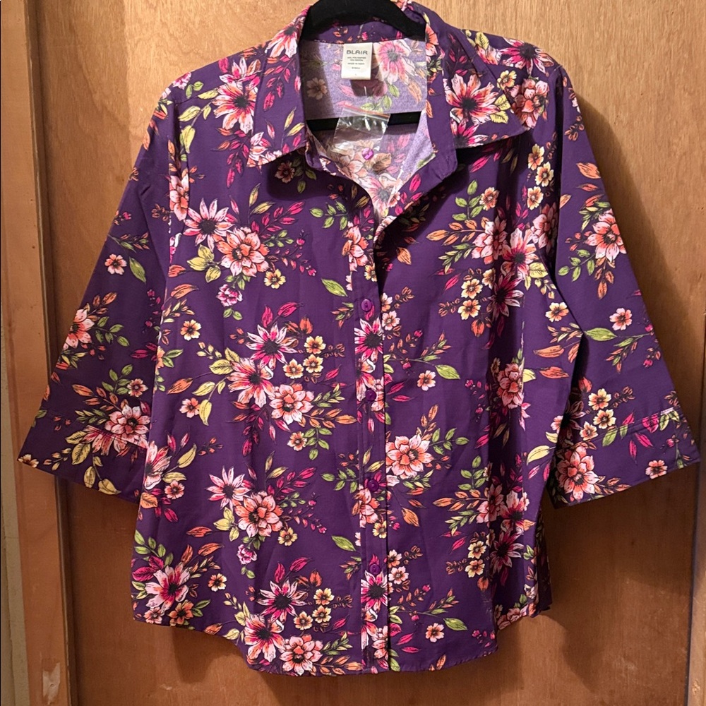 Blair Purple Floral Button-Up Blouse